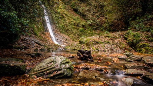 Lydford Gorge and Whitelady Waterfall in autumn in Devon